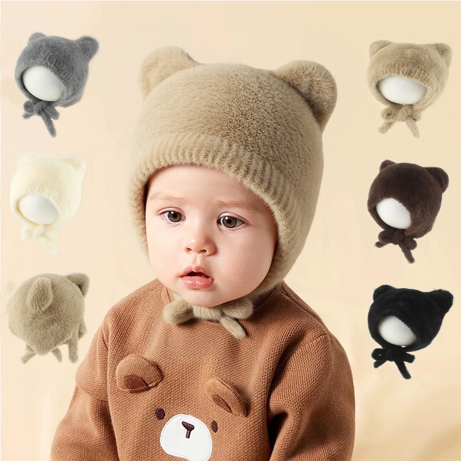 Infant Beanie Hat With Ears - Cute Cartoon Baby Knitted Hat Winter