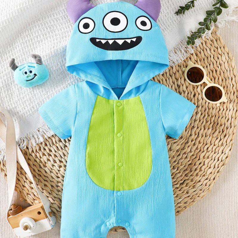 Newborn Baby Blue Monster Romp - Cotton Baby Onesies Zipper 评论和价格