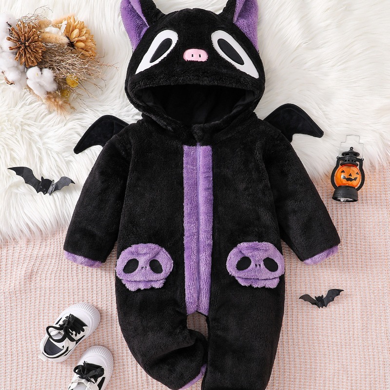 Newborn Baby Black Purple Cat  - Cotton Baby Onesies Zipper 评论和价格