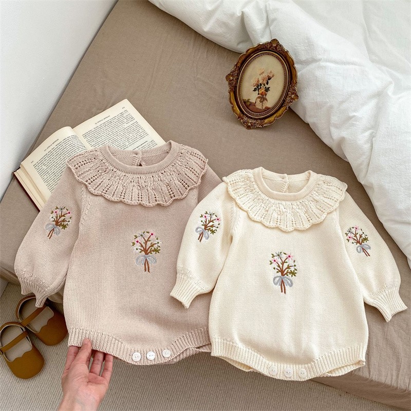 Spring Autumn Newborn Knitting - Newborn Baby Girl Romper Floral 评论和价格