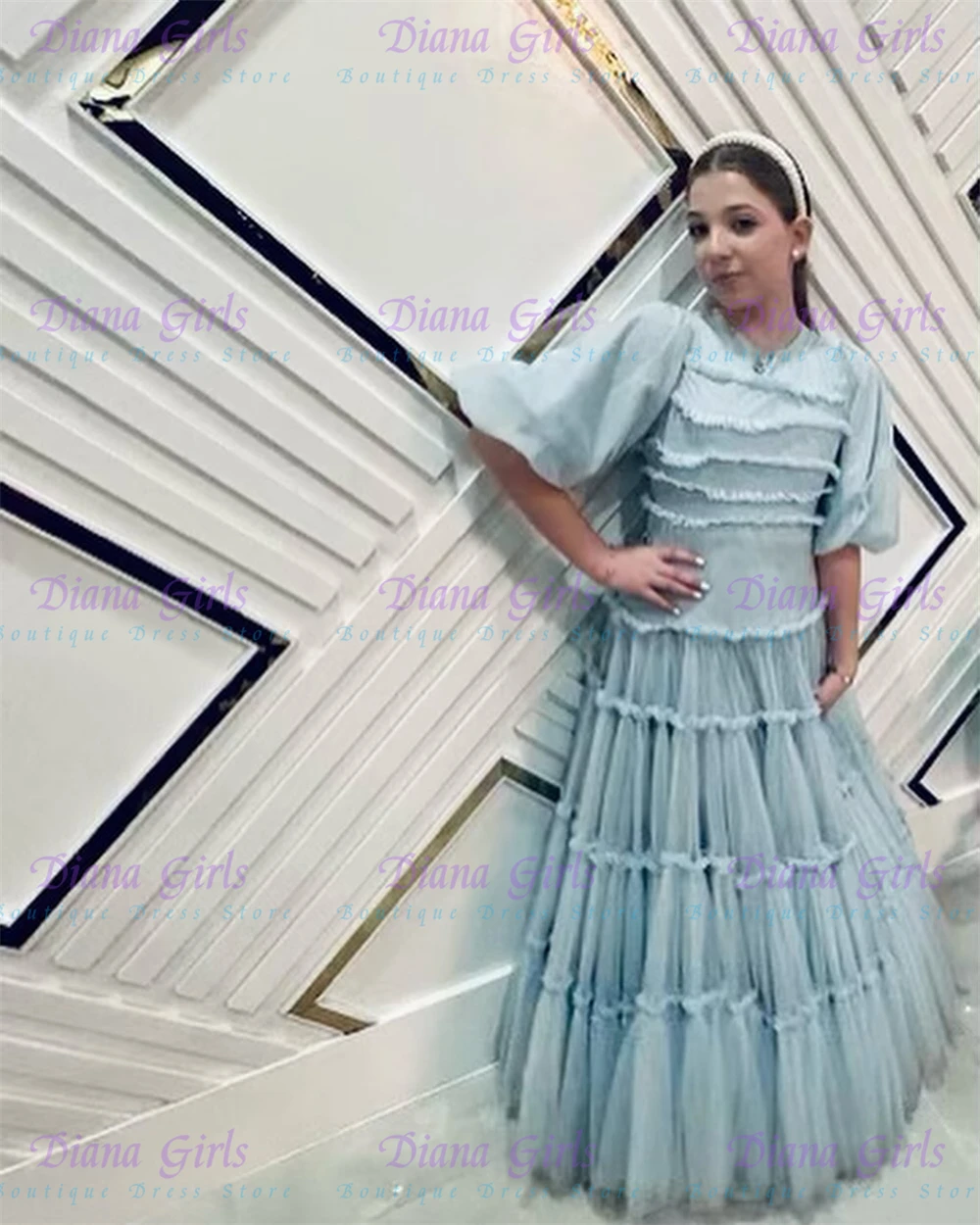 Elegant Quality Light Blue Flo - Toddler Girl Tulle Party Dress 评论和价格