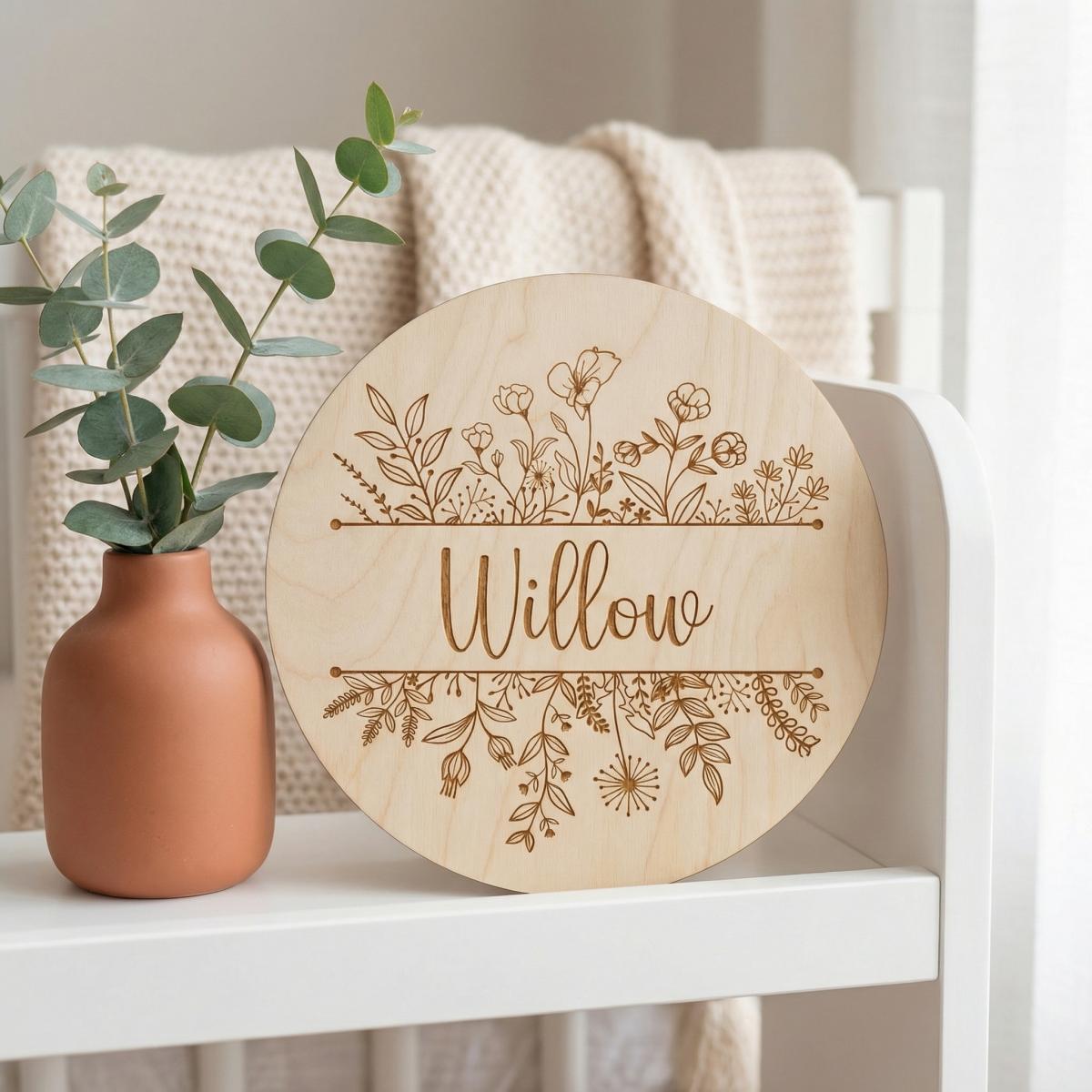 Personalized Floral Round Wood - Nursery 评论和价格