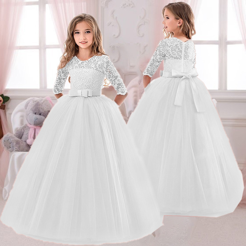 Girls Lace Embroidered Bow Pri - Toddler Girl Tulle Party Dress 评论和价格